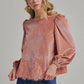 ROMANTIC HOLIDAY VELVET BLOUSE TOP _JLT00304-02: BROWN / S-M-L(2-2-2)