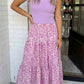 LAS V Neck Ribbed Bodice Floral Tiered Dress (S-XL): Purple / Missy / L