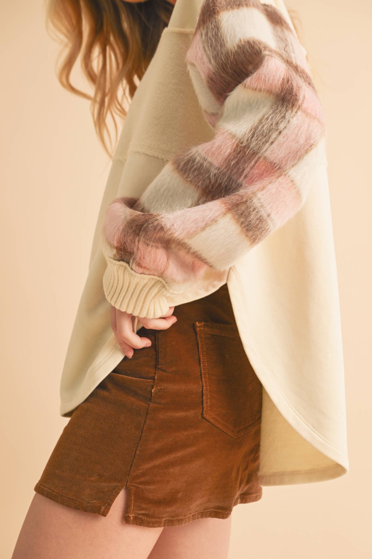 9103FK Malva Plaid Pullover Sweater: Slate Blue / Contemporary / L