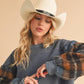 9103FK Malva Plaid Pullover Sweater: Slate Blue / Contemporary / S