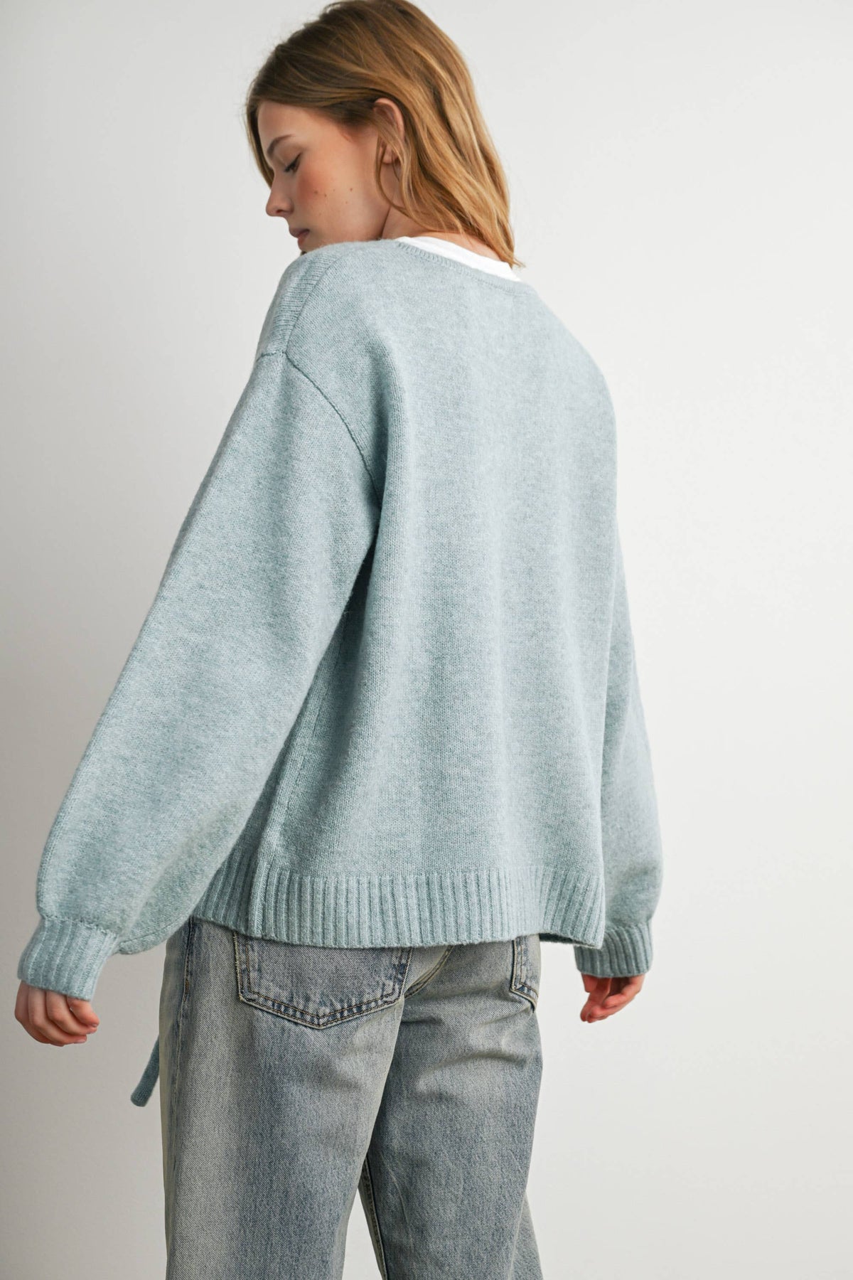 Knot Front Long Sleeve V-Neck Cardigan - BMC7914: TAUPE / M