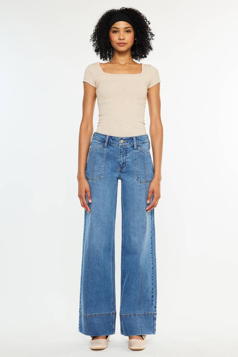 MID RISE WIDE LEG JEANS-KC70100MD: MED DARK / 11/29