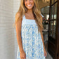 LAS Floral Stripe Patchwork Bow Knot Strap Mini Dress (S-XL): Sky Blue / Missy / L