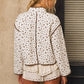FLORAL PRINT SNAP BUTTON QUILTED JACKET: CREAM