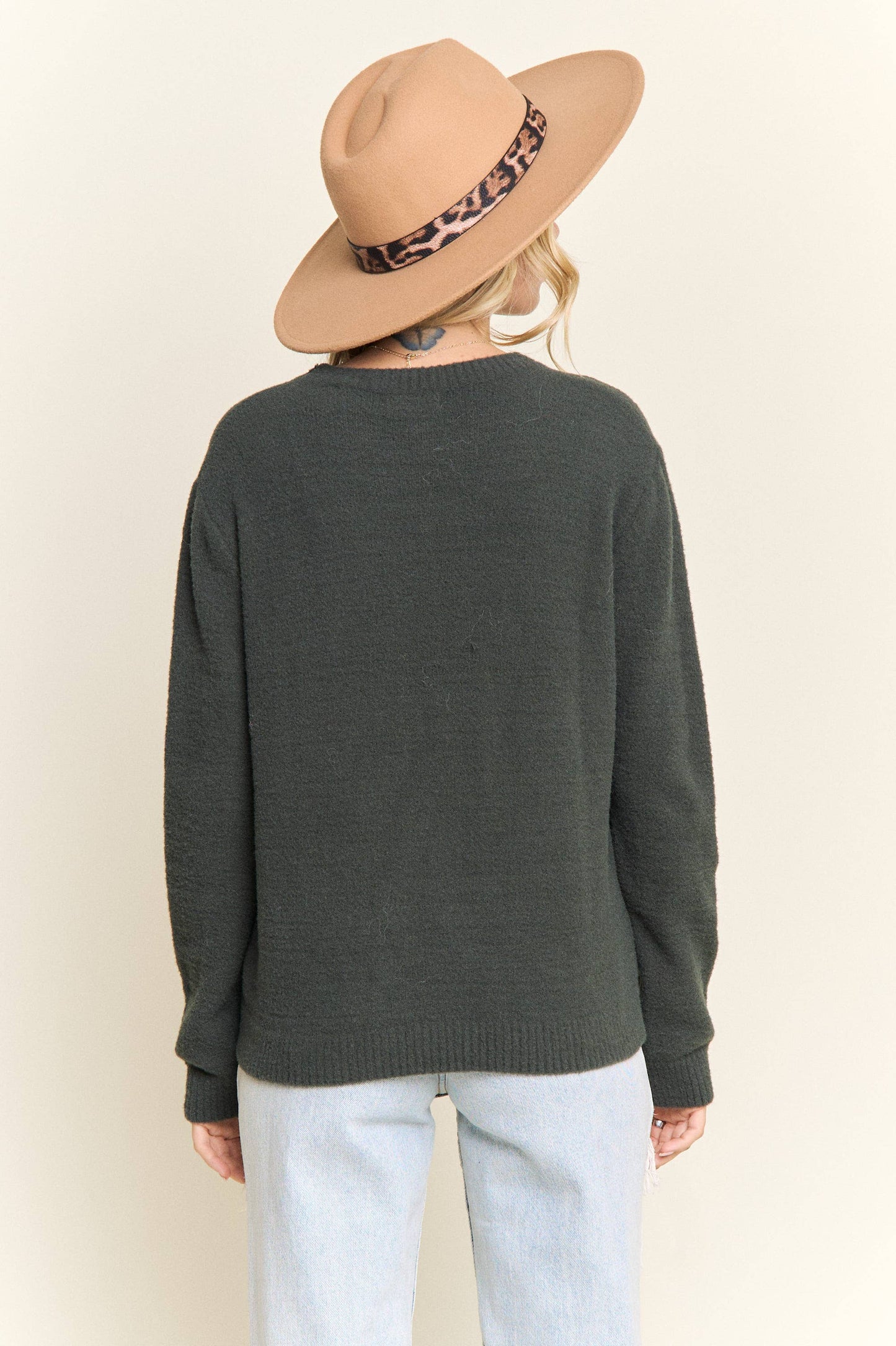 LESW3791-CHRISTMAS TREE GLITTER SWEATER TOP: Hunter Green / S-M-L(2-2-2)