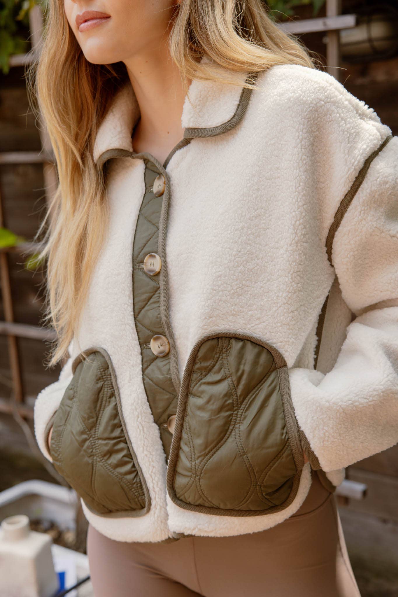 Cream/Green Button Jacket