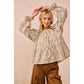 FLORAL PRINTED PEPLUM TOP WITH SHIRRING AND TIED: OATMEAL / S