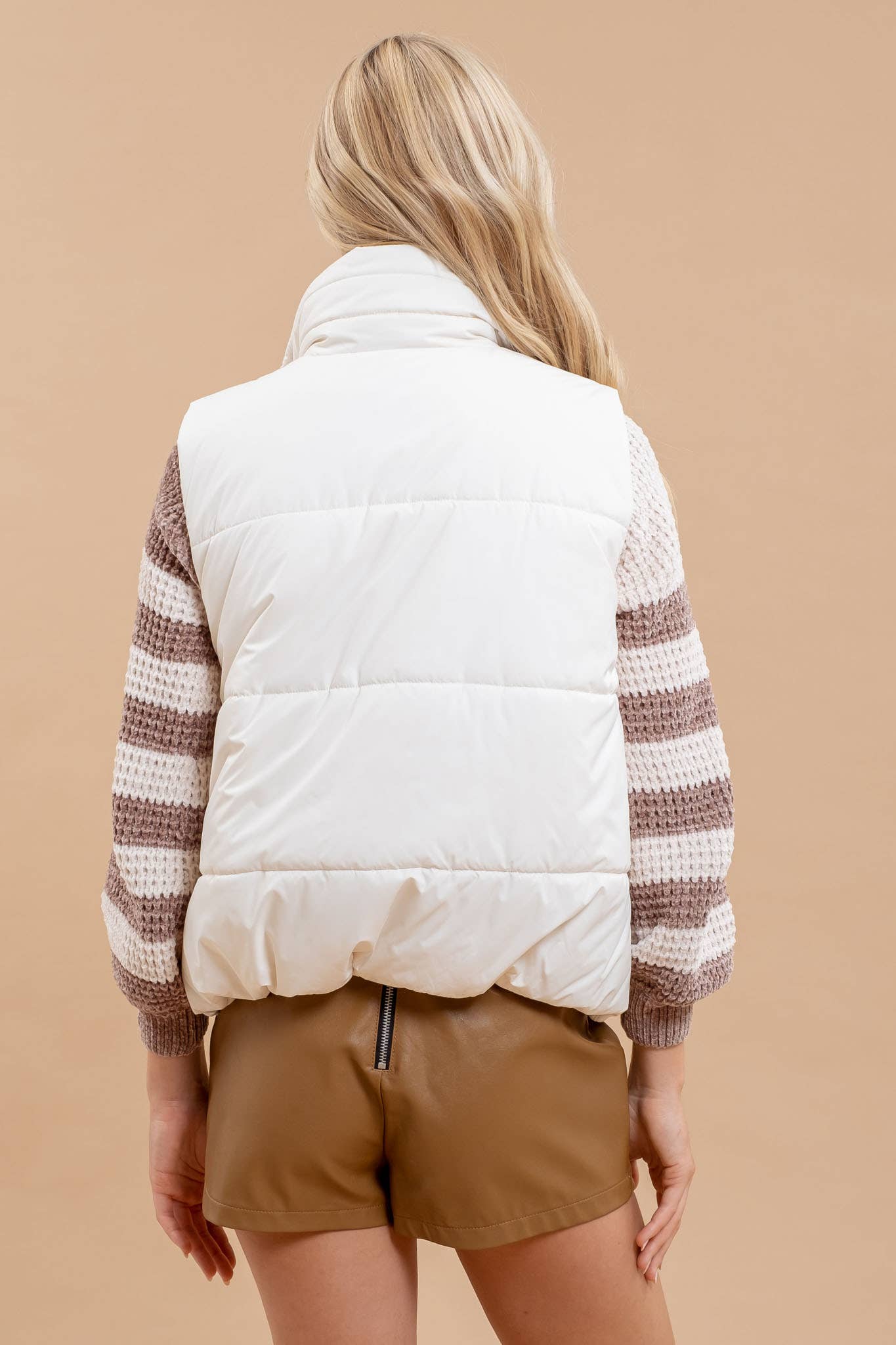 Cream Asymmetrical Zip Up Vest