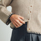 Women's Crewneck Cardigan Sweater - BMC7526: TAUPE / BLACK / S