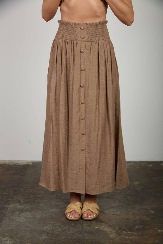Mocha Button Down Midi Skirt