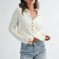 5221HK Button Front Cropped Knit Cardigan: Pink / Contemporary / L