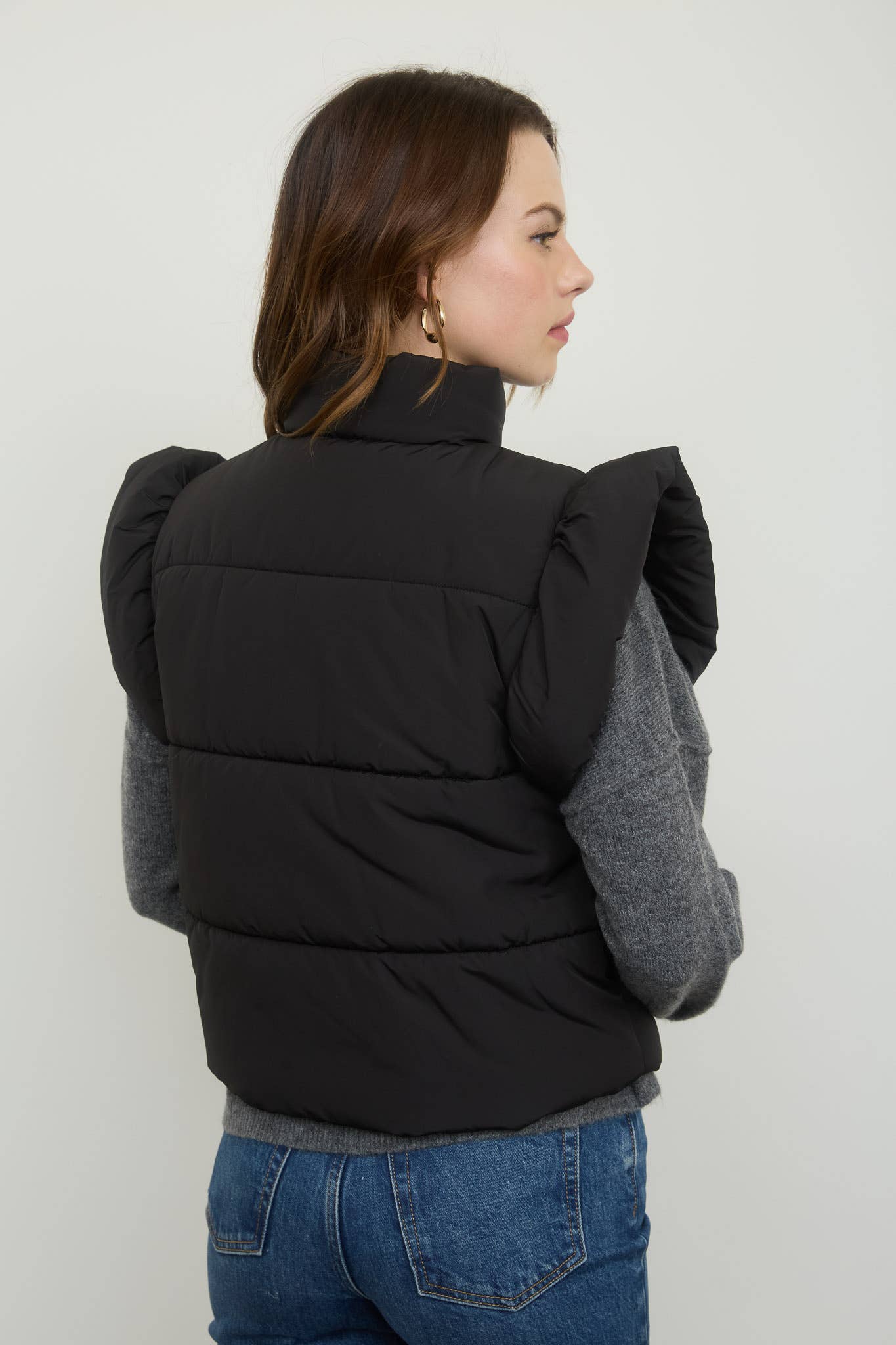 Black Flutter Bow Puffer Vest