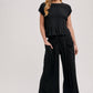 RELAXED KNIT SMOCKED TOP AND WIDE PANTS SET: Beige / S