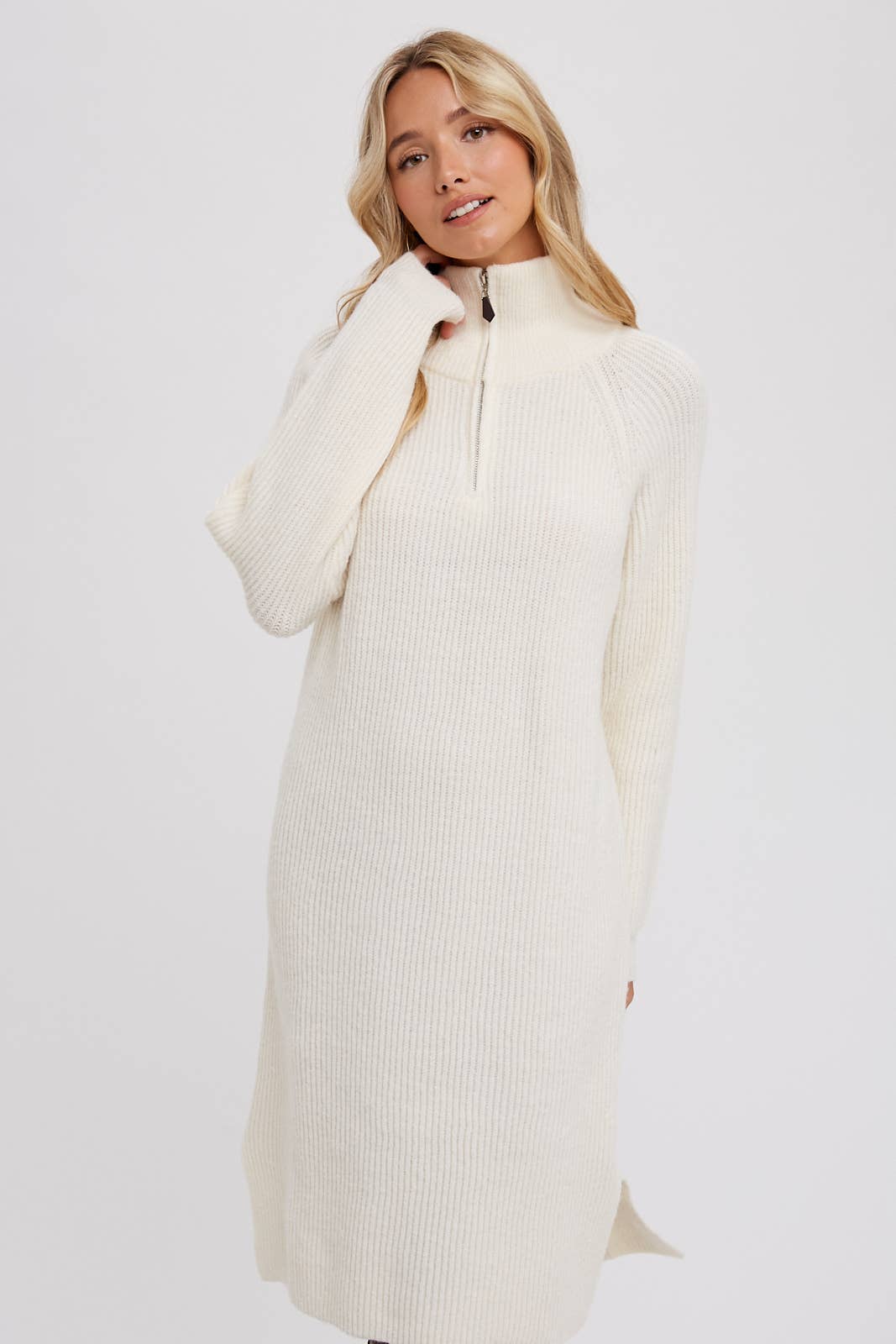 Cream Quarter-Zip Dress