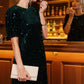 Velvet Sequin Accent Knee Dress VD82073: Grey / S
