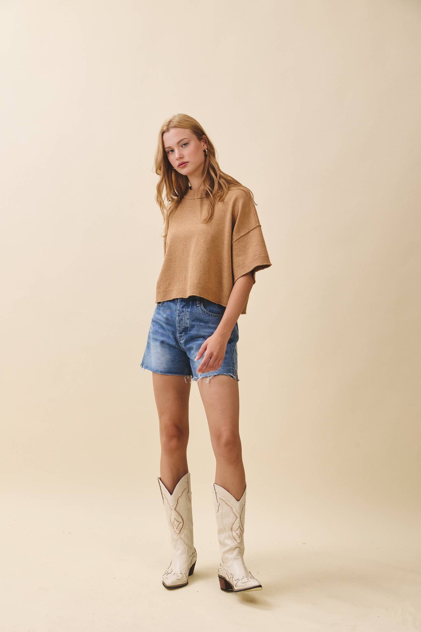 Camel Short Sleeve Sweater