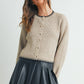 Women's Crewneck Cardigan Sweater - BMC7526: TAUPE / BLACK / S