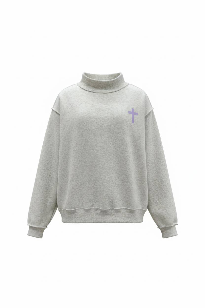 IT2594-CROSS | 'CROSS &JESUS SAVES' Reversible Sweatshirt: Ash grey / S/M-L/XL (3-3)