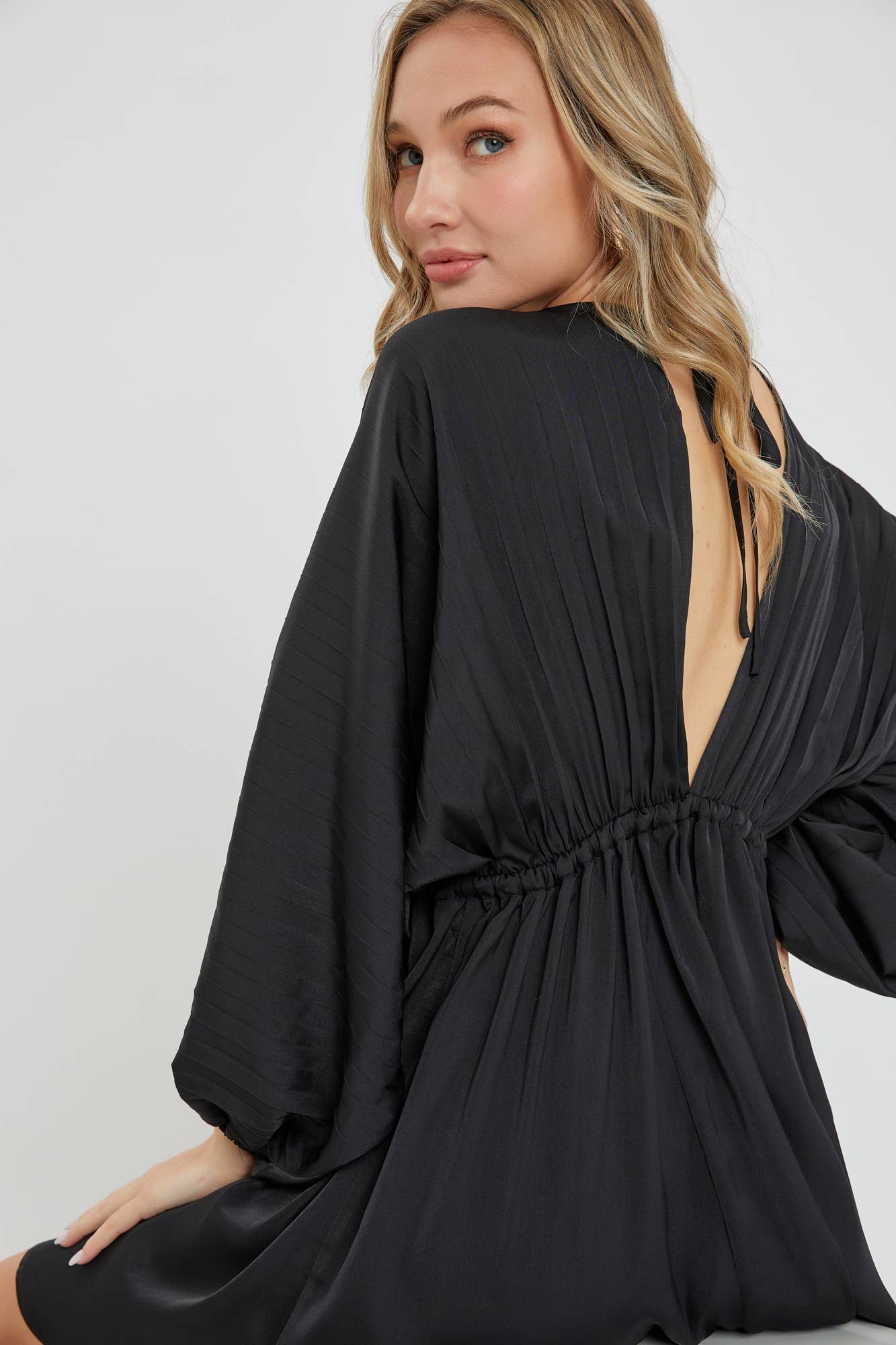 Black Satin V Neck Dress