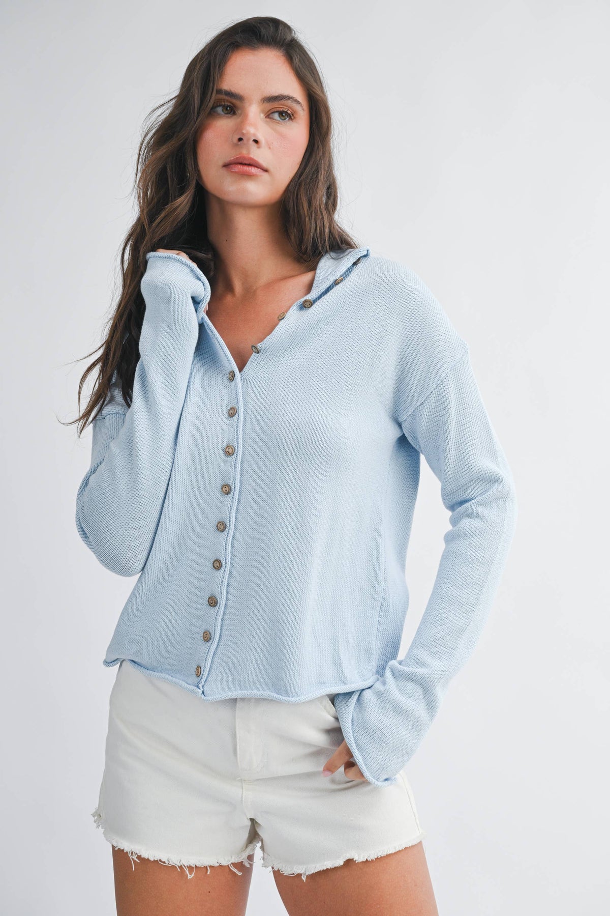 5221HK Button Front Cropped Knit Cardigan: Pink / Contemporary / S