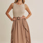 RUSTIC WEEKEND TWOFER MAXI DRESS WITH CASCADING RUFFLES: COCONUT BROWN / S