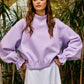 IT2995 Ruffled cuff Detail Mock-neck Crop Terry Sweatshirt: LAVENDER / S-M-L (2-2-2)