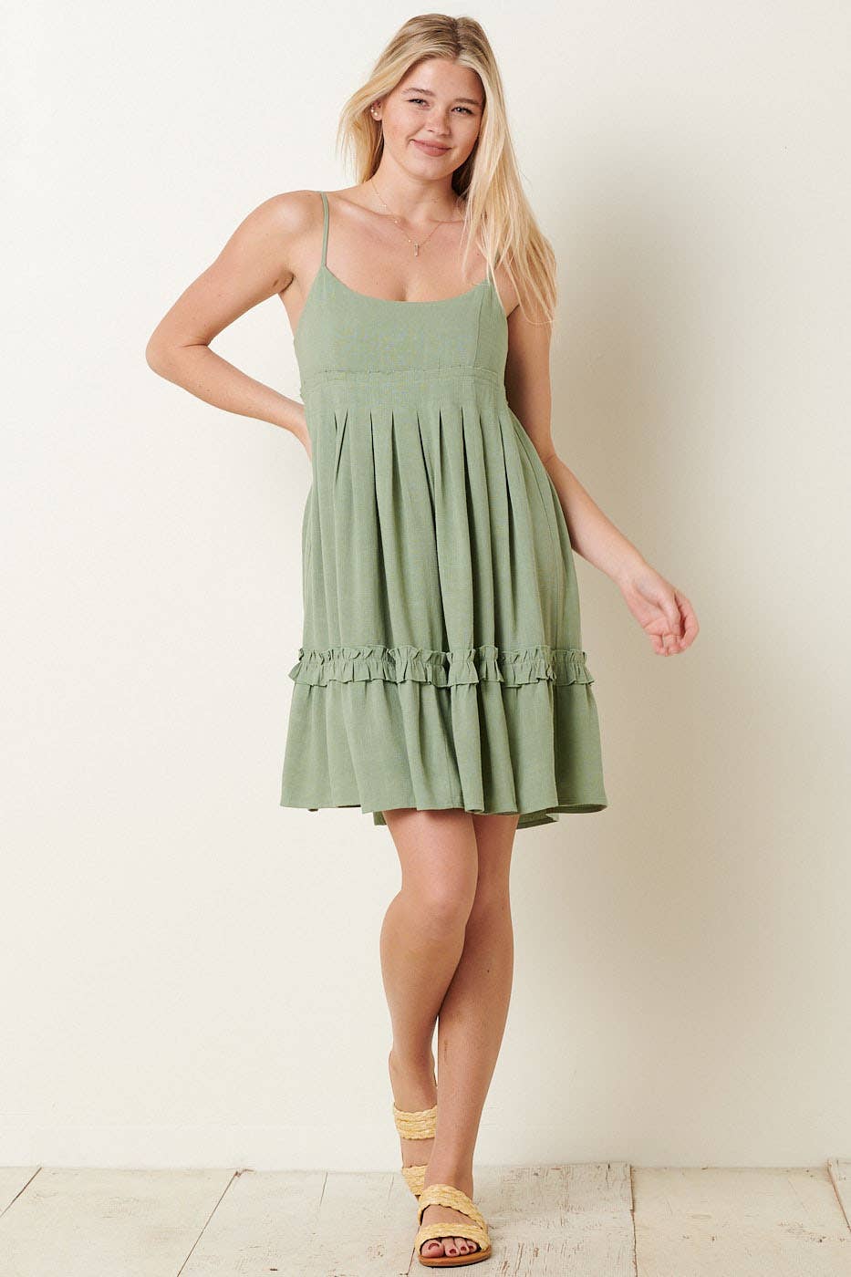 Sage Linen Pintuck Dress