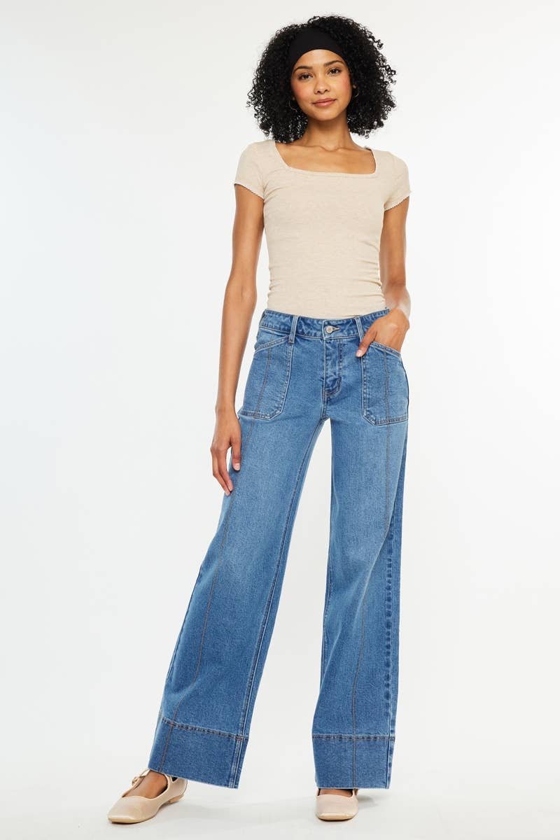 MID RISE WIDE LEG JEANS-KC70100MD: MED DARK / 5/26