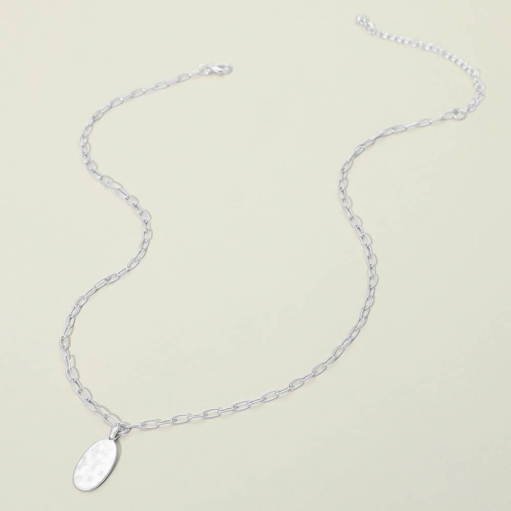 Silver Hammered Oval Pendant