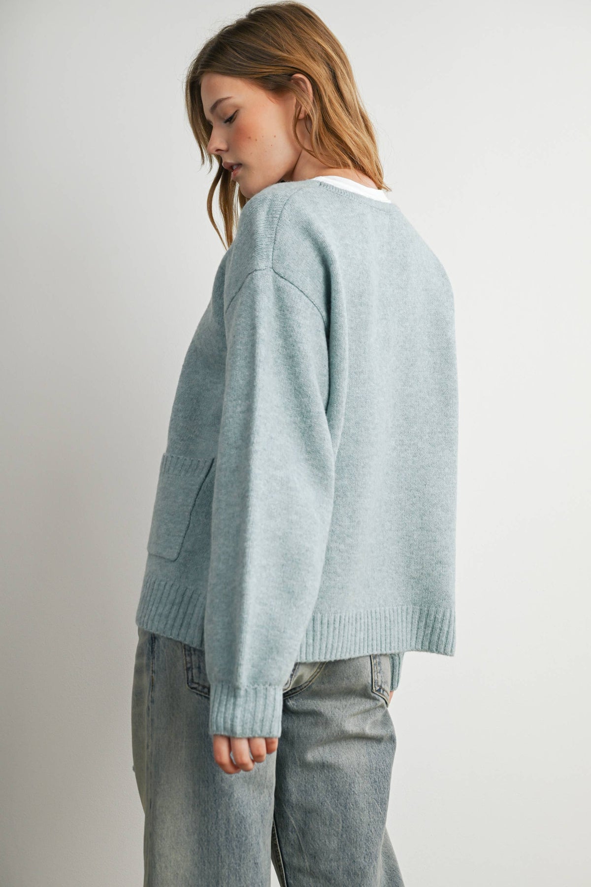 Knot Front Long Sleeve V-Neck Cardigan - BMC7914: TAUPE / S