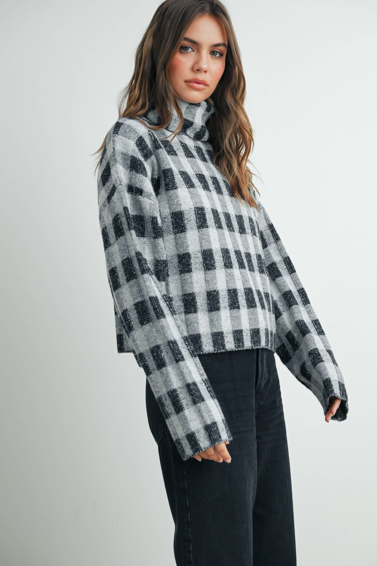 Fall Check Turtleneck Sweater - BMW7532: TAUPE MULTI / L
