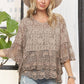 LET3907- BELL SLEEVE LACE TOP: KHAKI / S/M-M/L(3-3)