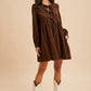 BOW TIE CORDUROY MINI DRESS: OLIVE / S