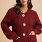 CHUNKY STATEMENT BUTTON CABLE KNIT CARDIGAN: MOCHA MOUSSE / S