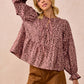 FLORAL PRINTED PEPLUM TOP WITH SHIRRING AND TIED: OATMEAL / S