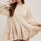FRENCH TERRY RUFFLED TIERED HEM TUNIC SWEATSHIRT: ASH / L
