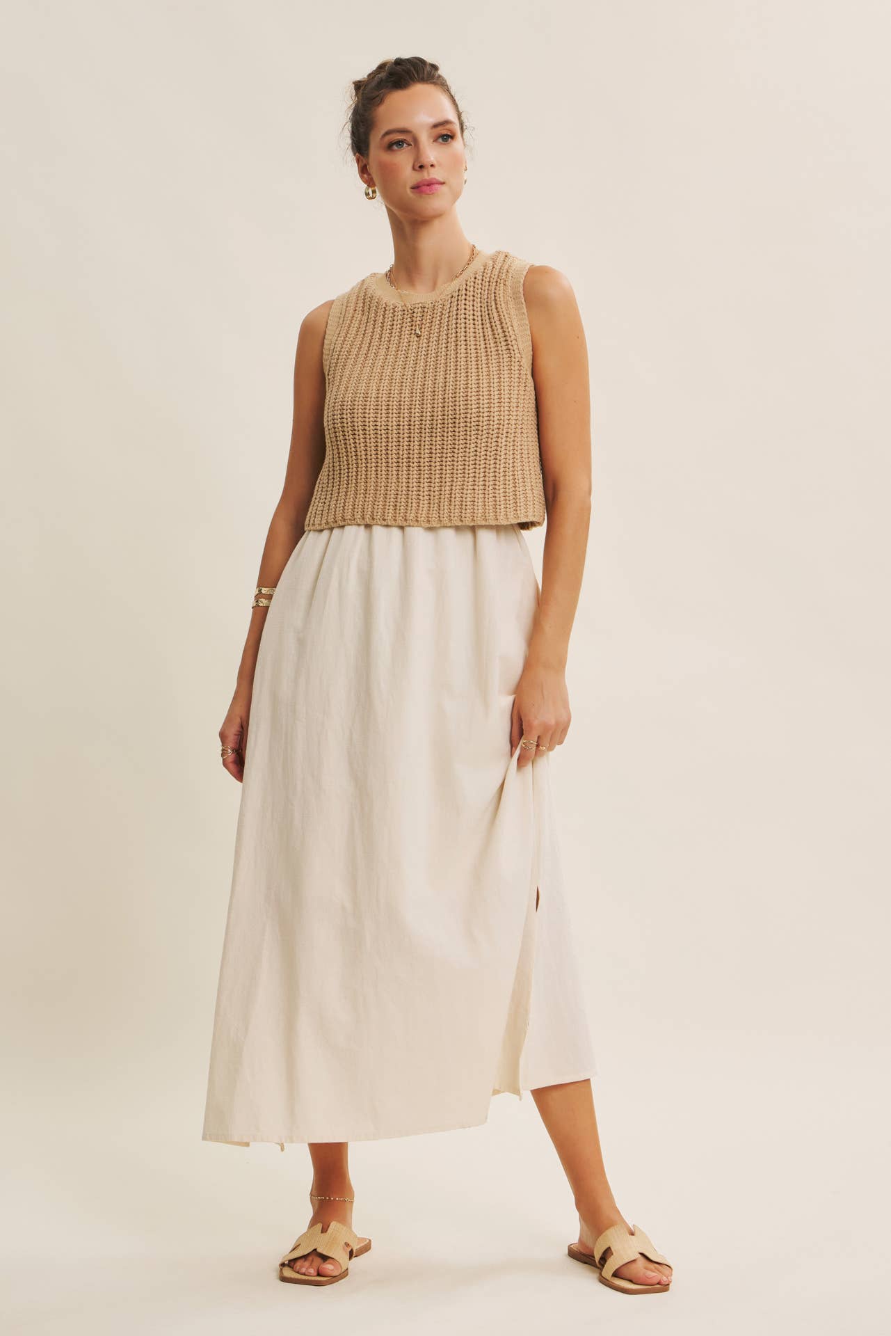 Latte Chunky Sweater Midi Dress