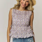 SLEEVELESS FLORAL SMOCKED BLOUSE - LET4355: LAVENDER / S-M-L(2-2-2)