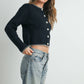 Women's Crewneck Cardigan Sweater - BMC7526: TAUPE / BLACK / S