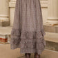 PLAID RUFFLED TIERED HEM MIDI SKIRT: BROWN