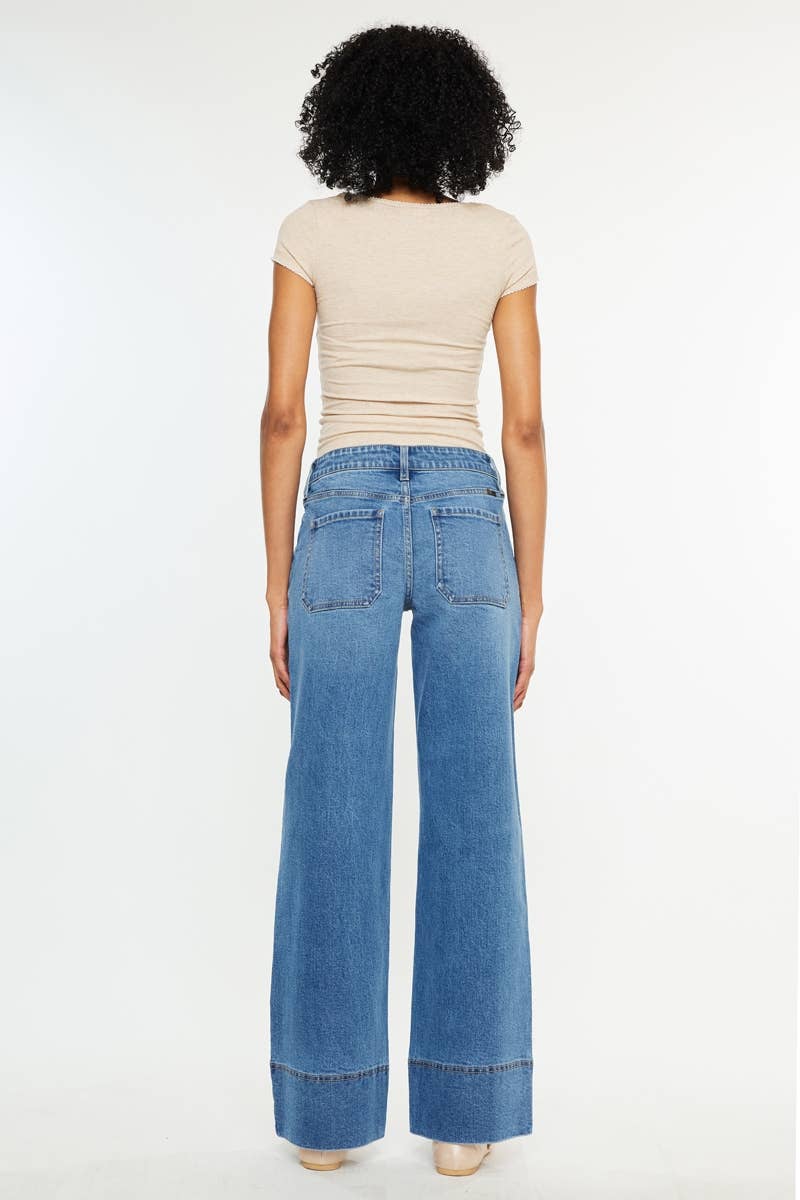 MID RISE WIDE LEG JEANS-KC70100MD: MED DARK / 1/24