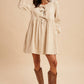BOW TIE CORDUROY MINI DRESS: OLIVE / S