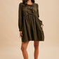 BOW TIE CORDUROY MINI DRESS: OLIVE / S