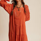 Rust Smocked Tiered Dress