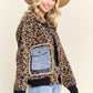 LESW4150-LEOPARD PRINT JACKET WITH DENIM POCKETS: Brown / ONESIZE(6)