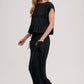 RELAXED KNIT SMOCKED TOP AND WIDE PANTS SET: Beige / S