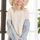 LESW3192 - FRAYED DENIM SLEEVE SWEATER TOP: BLUSH / S-M-L(2-2-2)