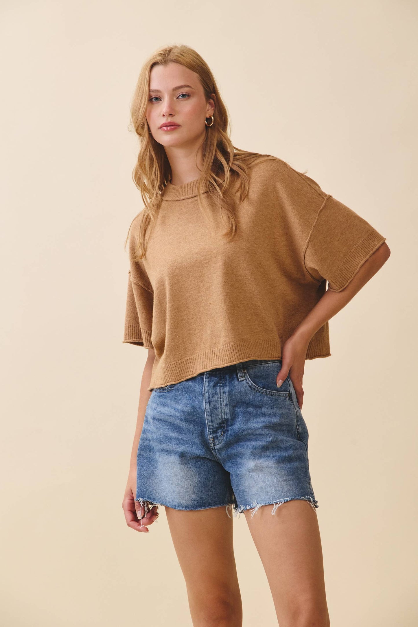 Camel Short Sleeve Sweater