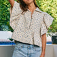 IT2337F | Ruffle Sleeves Pintuck Detail Floral Print Top: SAND/BLUE / S-M-L (2-2-2)