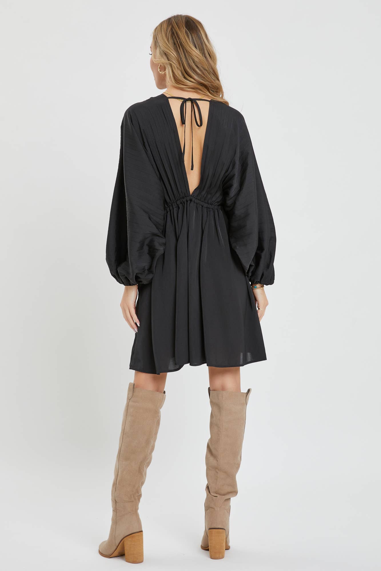 Black Satin V Neck Dress